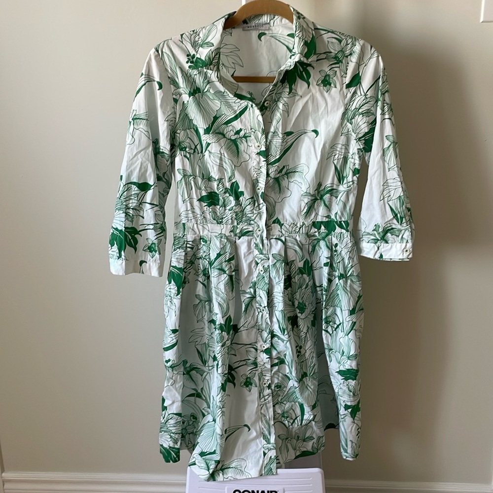Rosso35 Italy cotton white green shirt dress, size EU 42/ US 4